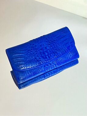 Genuine Crocodile Skin Cobalt Blue Dyed Foldover Women's Clutch